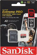 Карта памяти SanDisk Extreme Pro microSDXC 256 ГБ UHS-I, V30, A2, U3 с адаптером