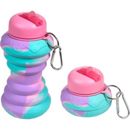 Бутылка для воды складная 500мл, 19 x 9 см, силиконовая, с метал.крышкой, сиренево-розовая