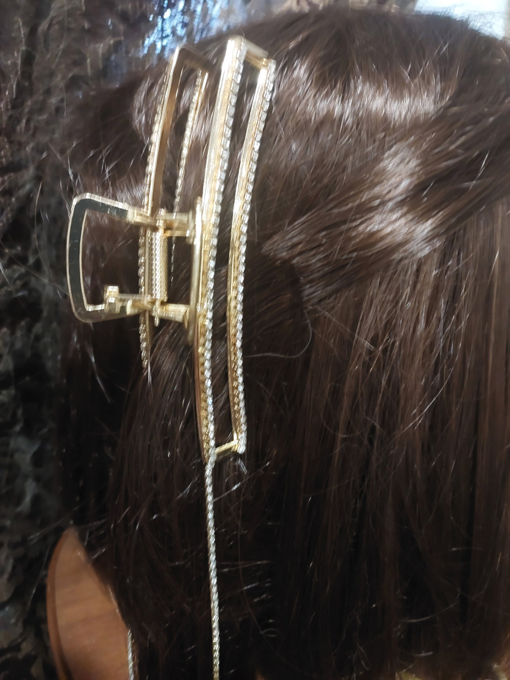 Заколка. Краб для волос со стразами и подвесками. Прямоугольная.