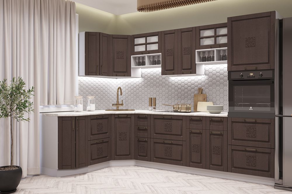 Модульный кухонный гарнитур «Опера» (Шоколад) 2100/900