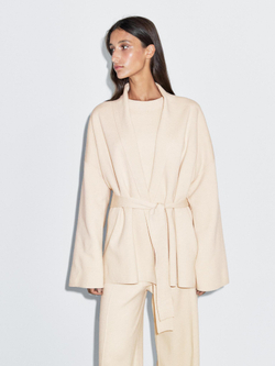 Massimo Dutti Вязаный кардиган с поясом, бежевый