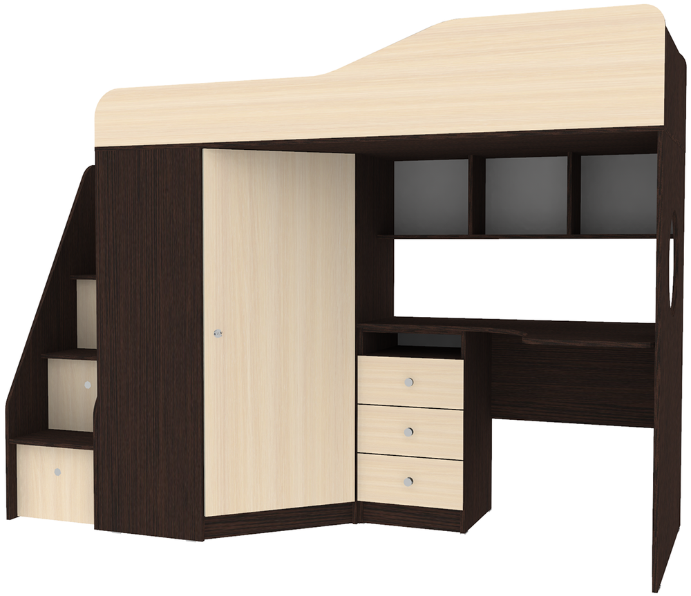 Кровать-чердак КарИВи Кадет 1 с универсальной лестницей Венге  Дуб Молочный