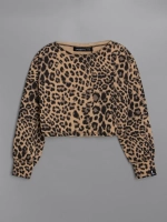 Лонгслив для девочки укороченный, леопард
