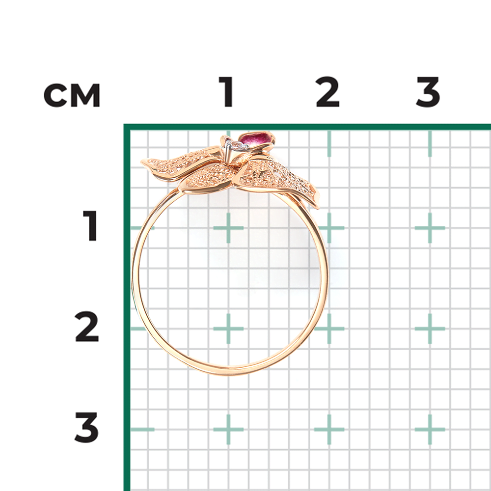 Кольцо «Орхидея» из красного золота с фианитом и эмалью