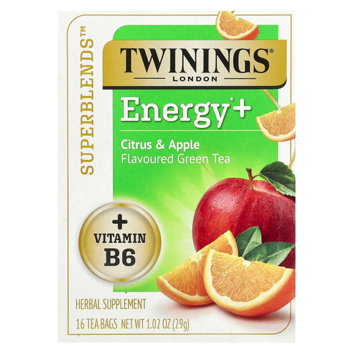 Twinings, Superblends ™, Energy + зеленый чай, цитрус и яблоко, 16 чайных пакетиков, 29 г (1,02 унции)