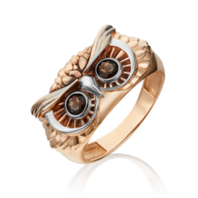 Кольцо «Сова» из красного золота c кварцем дымчатым и эмалью Артикул: 01-5355-00-202-1110-57