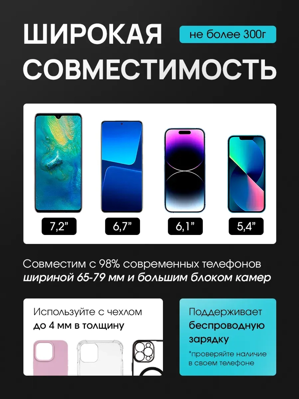 Держатель для телефона с беспроводной зарядкой