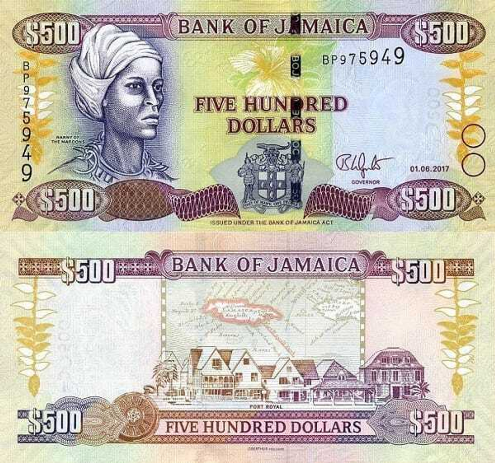 Ямайка 500 долларов 2003-2021 Порт-Ройял UNC