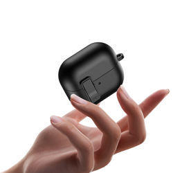 Усиленный чехол черного цвета для наушников Samsung Buds3, 3 Pro и 3 FE, серия SECQ Series (с подставкой и карабином) от Dux Ducis