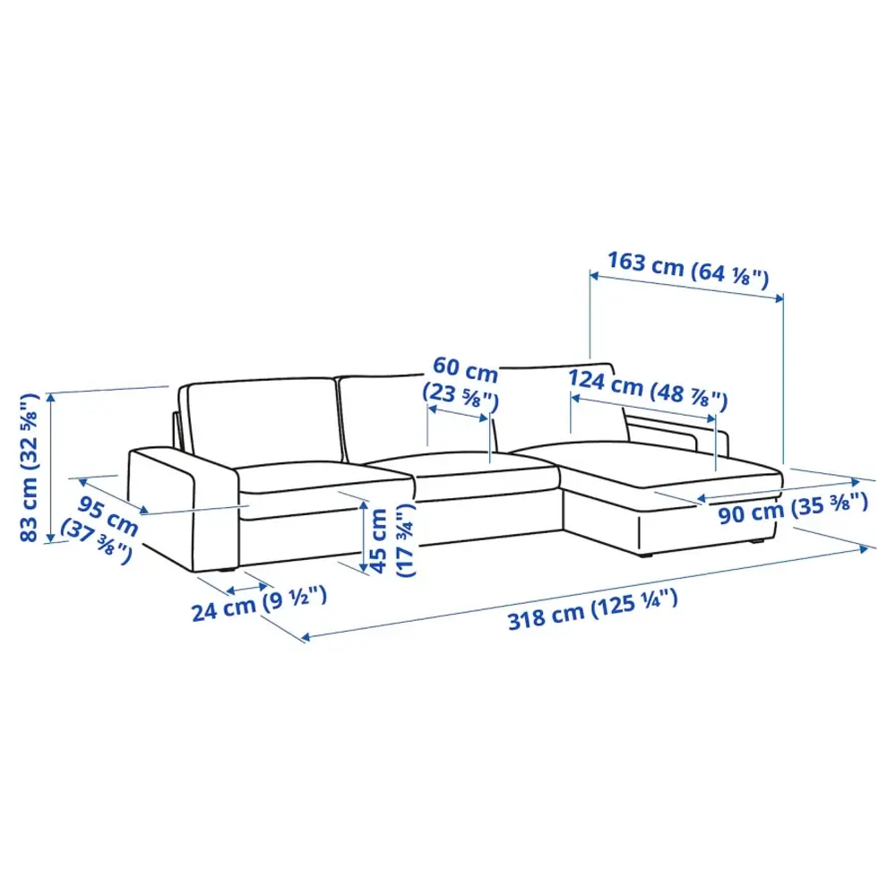 Диван 4-местный с оттоманкой - IKEA KIVIK/КИВИК ИКЕА, бежевый