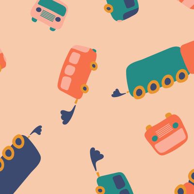 Машины, автобусы и грузовики на розовом фоне