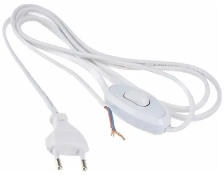 Шнур сетевой с вилкой и выключателем для бра ШВВП 2х0,75 1.7м 6А
