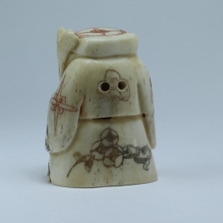 Нэцкэ Дзюродзин с волшебным посохом и иероглифом счастье