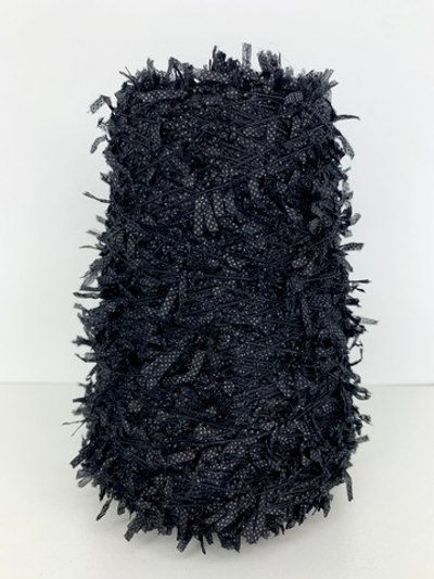 ALA STOCK Italy; вискоза, п/а; хлопок ~500м/100гр; цвет: чёрный; фантазийная пряжа с кисточками; MPo