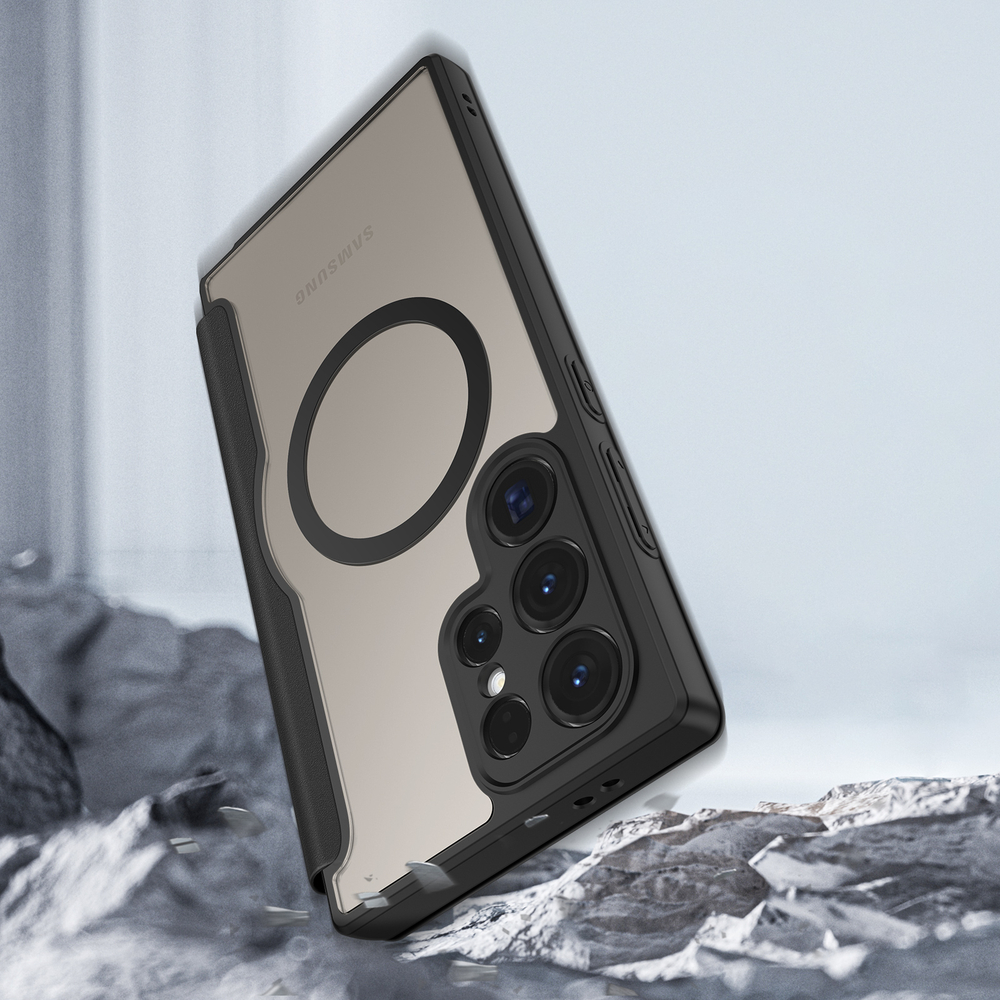 Чехол книжка черного цвета с MagSafe для Samsung Galaxy S24 Ultra, серия Skin X Pro Series от Dux Ducis