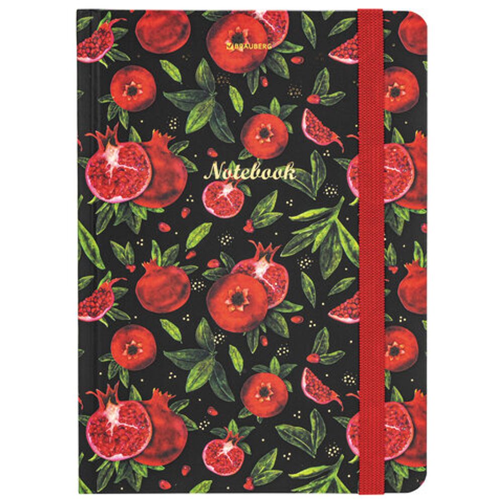 Блокнот с резинкой в клетку 96 л., А5 (145х203 мм), твердая обложка с фольгой, BRAUBERG, "Гранаты", 113730