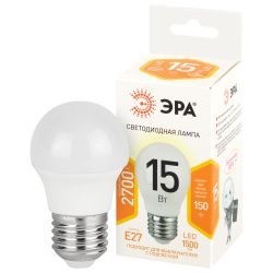 Лампа светодиодная ЭРА STD LED P45-15W-827-E27 15Вт шар теплый белый свет Е27 | Лампы cветодиодные Шар (G/P)