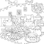 A floral journey of a cat seeking the joyful bell. Coloring Book