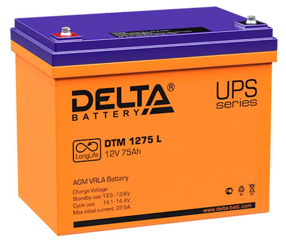 Аккумуляторная батарея Delta DTM 1275 L напряжение 12В, емкость 75Ач (258x166x215mm)