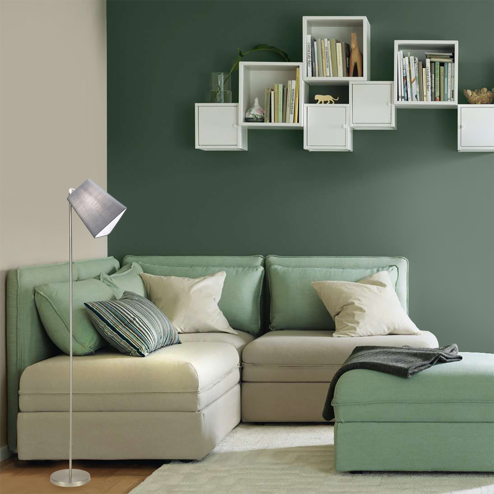 Напольный светильник 1х40Вт Е14, металл/ткань, хром/серый