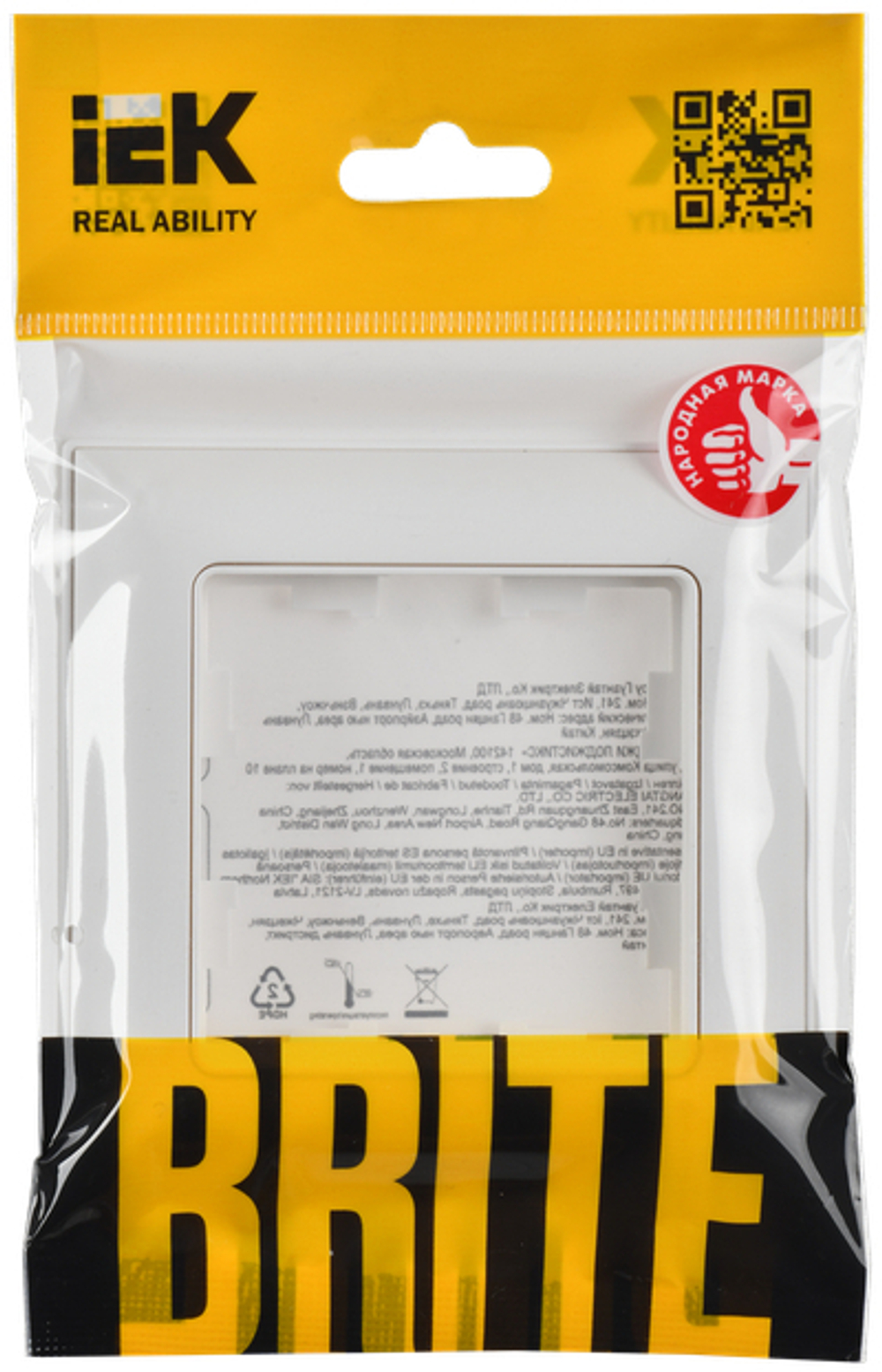 BRITE Рамка 1-местная РУ-1-БрАБ арктический белый/белый IEK