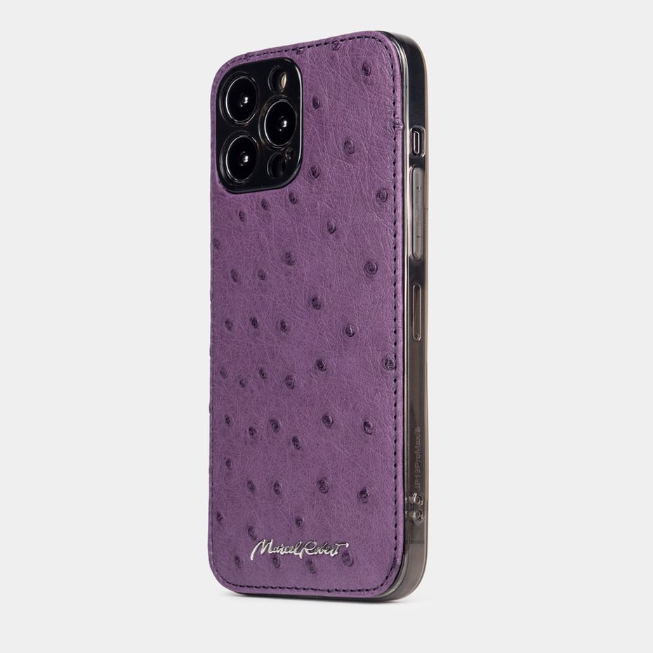 Накладка для iPhone 13 Pro Max из кожи страуса, фиолетового цвета