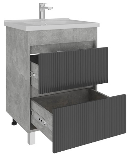 AVK2. Тумба напольная, 2 Ящика, 600, коллекция (Эвелин, Cersanit Como, Основной, Ателье Светлое, Графит древесный)
