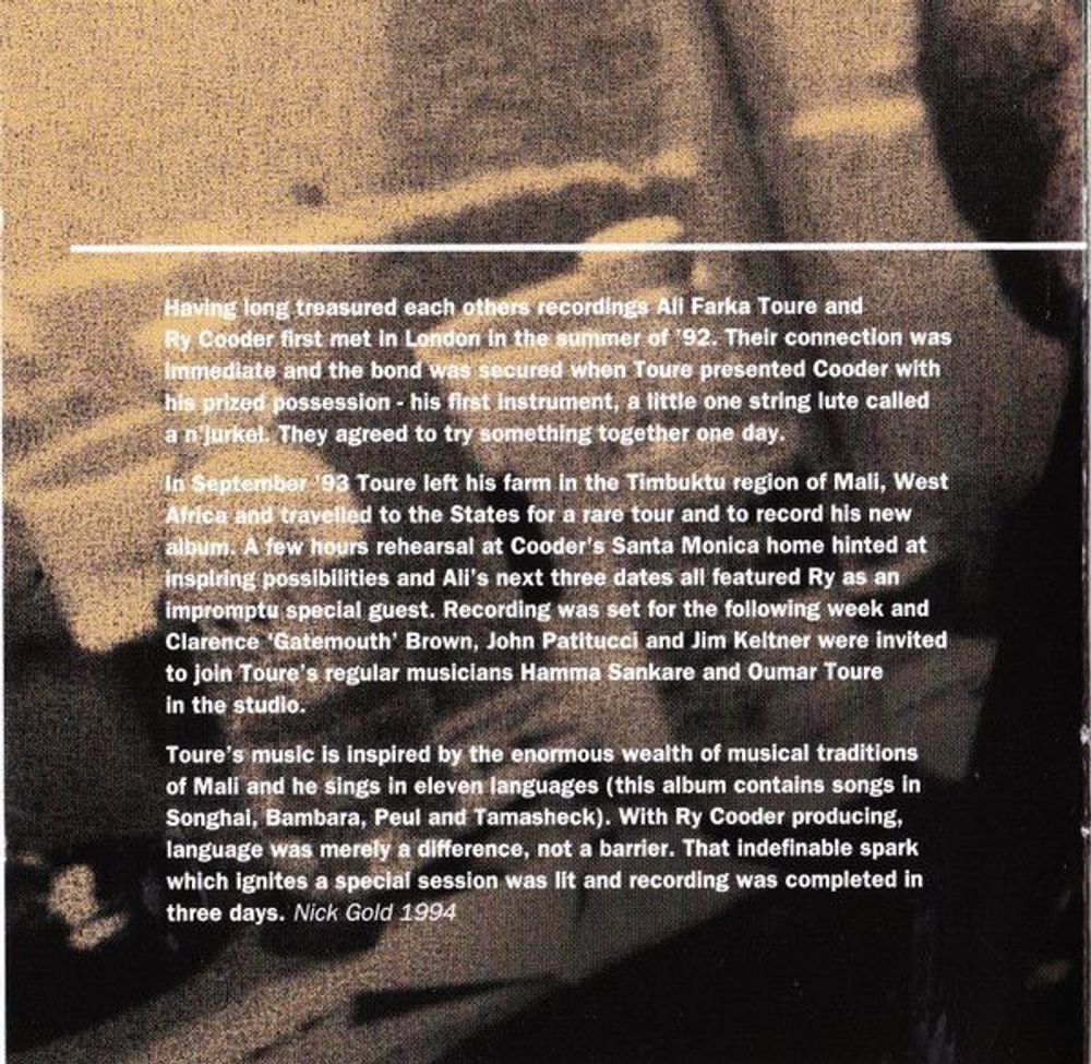 Ali Farka Toure & Ry Cooder: Talking Timbuktu (CD)