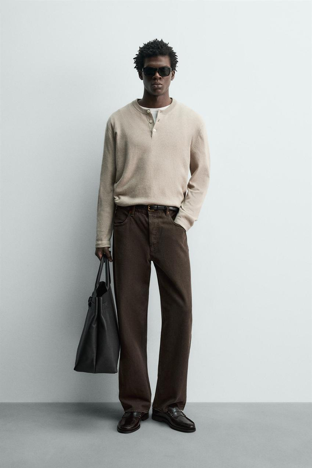 ZARA СВИТЕР С ВОРОТНИКОМ НА ПУГОВИЦАХ, ПЕСОЧНЫЙ МЕЛАНЖ