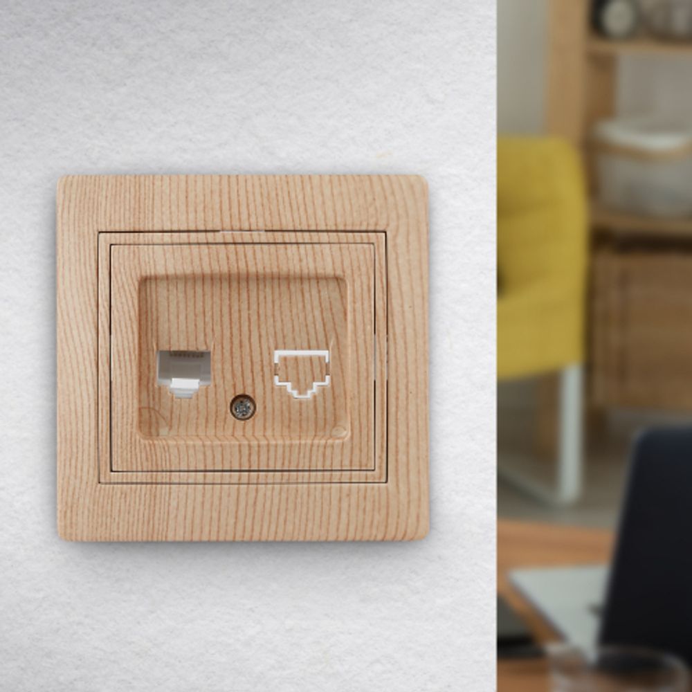 Розетка Intro Plano 1-303-11 информационная RJ45, IP20, СУ, Plano, сосна