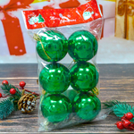 Шар новогодний 6шт 6см, глянец зеленый, пластик