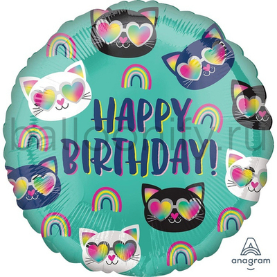 Фольгированная фигура, круг, HB Котики Радуга S40,18"/46СМ