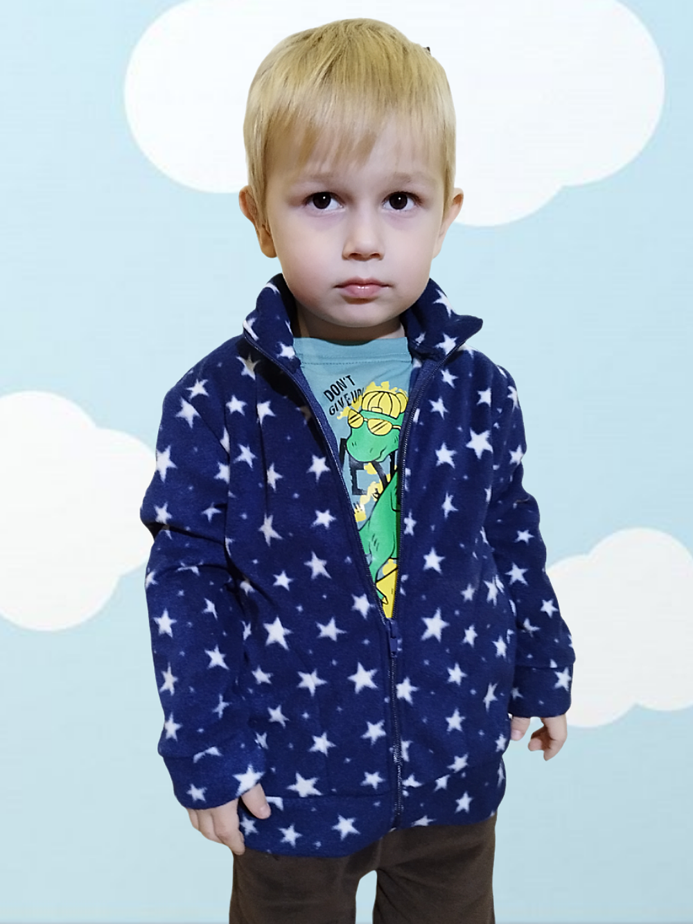 1030 Куртка детская флис звезды на синем (72-140)