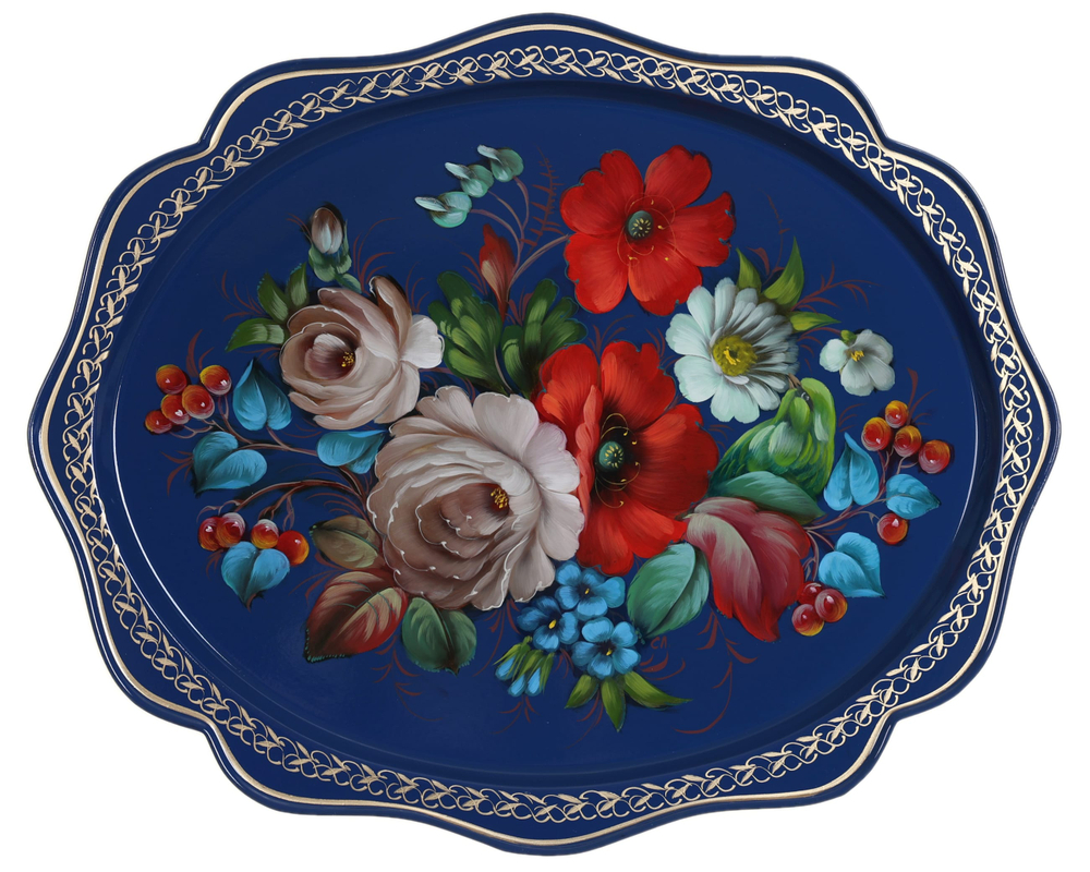 Жостовский поднос декоративный, размер 38х30 см (A15), металлический
