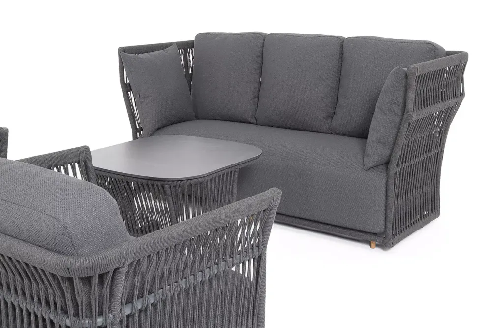"Лугано" лаунж-зона 5-местная плетеная из роупа (веревки), каркас алюминиевый темно-серый, роуп темно-серый