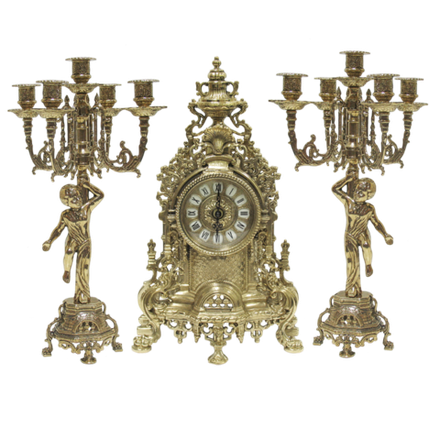 Alberti Livio Часы каминные и 2 канделябра Купидон на 5 свечей