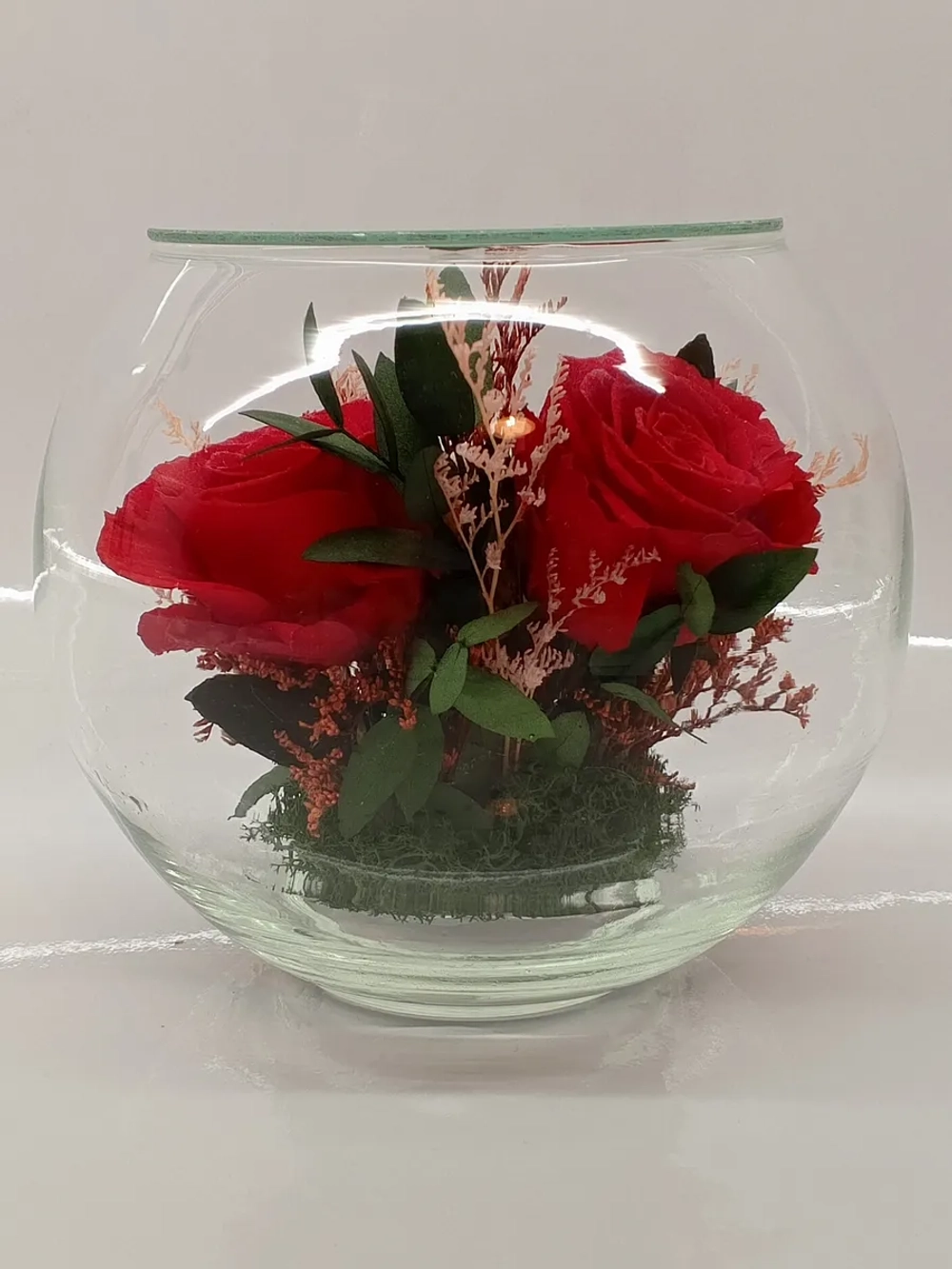Натуральные розы в стекле, вакуум