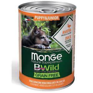 Влажный корм Monge Dog BWild GRAIN FREE Puppy&Junior для щенков и беременных собак, беззерновой, из утки с тыквой и кабачками, консервы 400 г