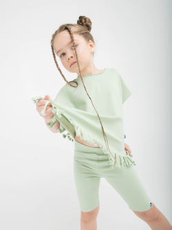 Костюм футболка с бахромой и велосипедки "Фисташковый"