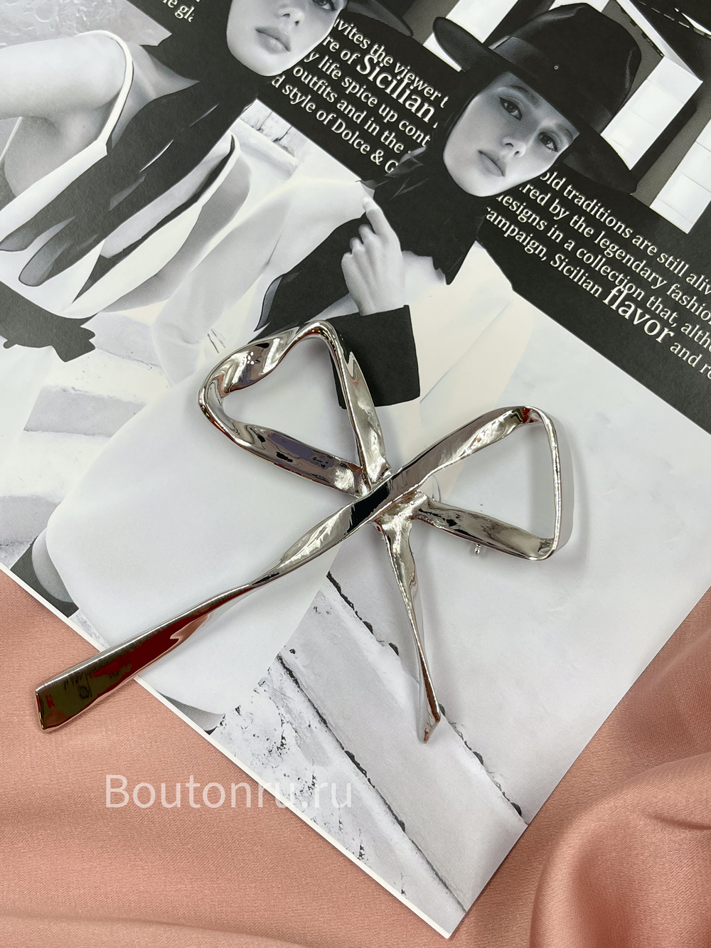 Брошь бантик серебро