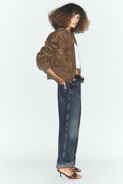 ZARA БОМБЕР С ВОРОТНИКОМ-СТОЙКОЙ И РУБЧИКОМ, СВЕТЛО-БЕЖЕВЫЙ