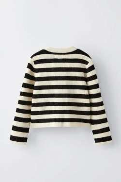 ZARA КАРДИГАН В ПОЛОСКУ С ПУГОВИЦАМИ, ЧЕРНЫЙ