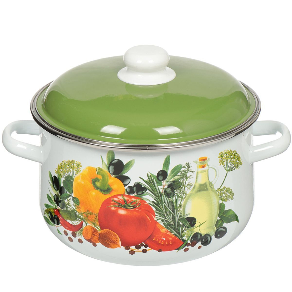 Кастрюля сталь, эмал, 5.5 л, с крыш, СтальЭмаль, Европейская кухня белоснежная, 1с47я, индукц