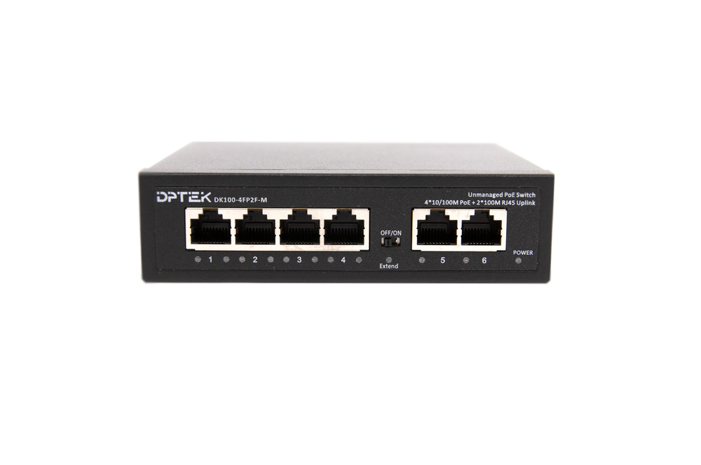 Коммутатор-свитч DPTEK DK100, 4 порта RJ45 PoE 100Мбит/с, 2 порта Uplink 100Мбит/с