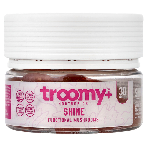 Troomy Nootropics, Shine, Functional Mushrooms Gummies, White Peach Pomegranate, 30 Gummies, 4.76 oz (135 g)