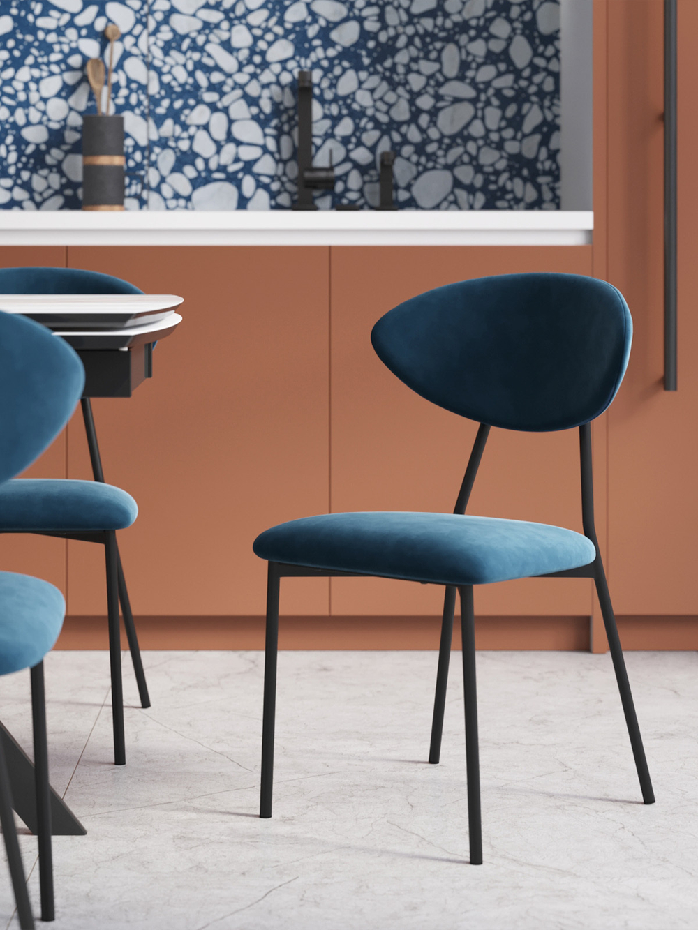 Стул обеденный Квинси велюр синий