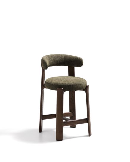 Полубарный стул Granite из зеленой синели и ясеня с отделкой орех 65 см