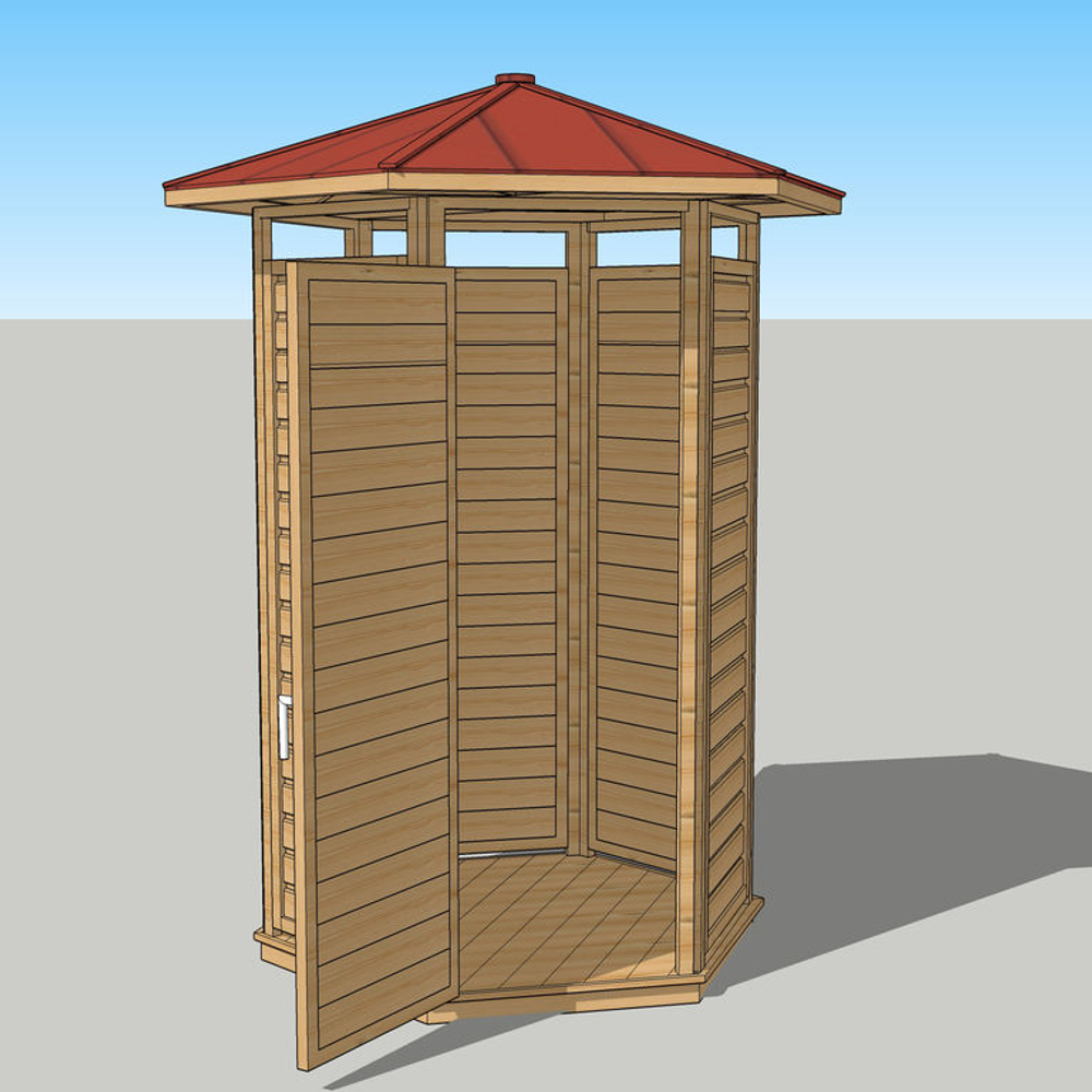Уличная душевая кабина шестиугольная (с крышей) 250х150х150 см
