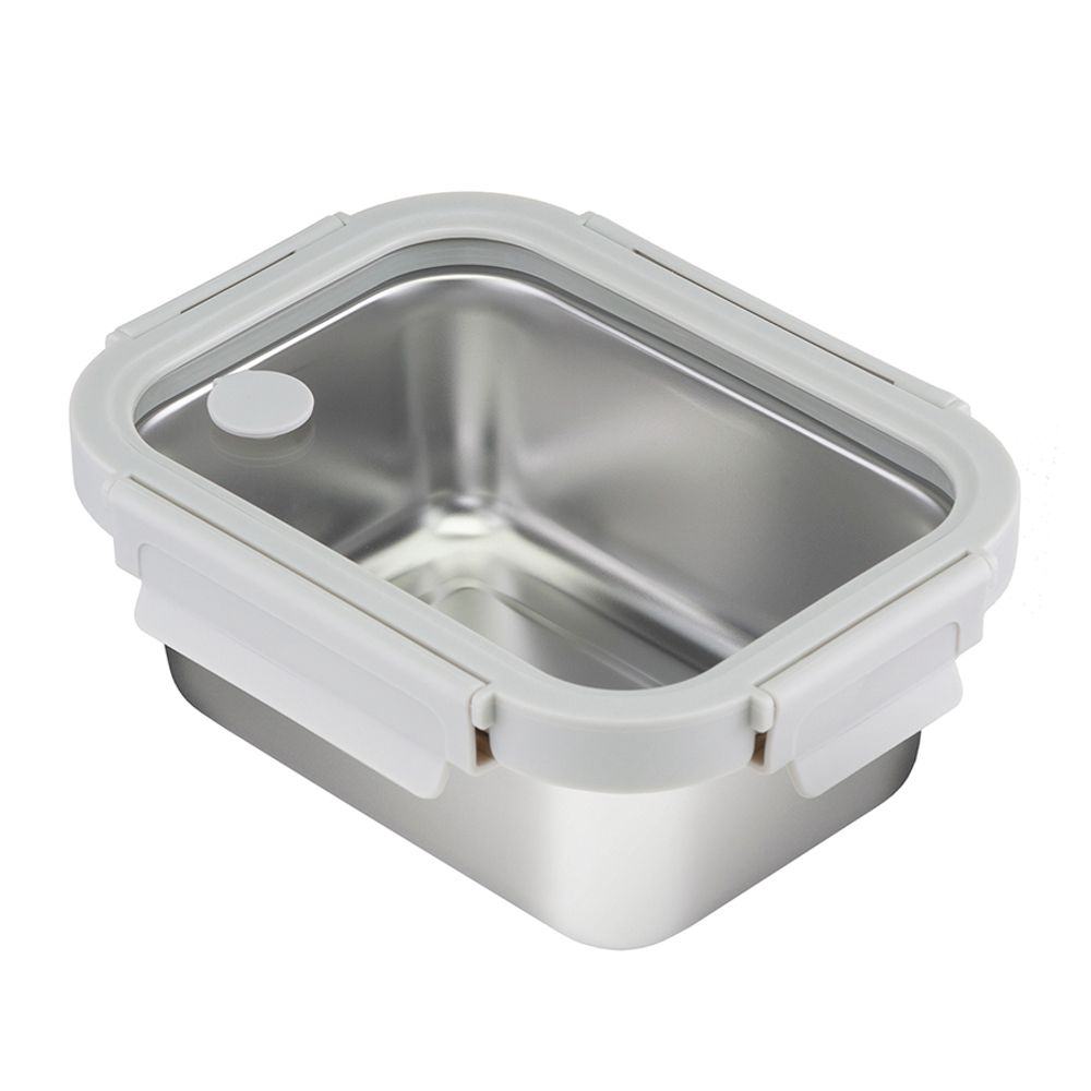 Ланч-бокс стальной со стеклянной крышкой, 800 мл, серый