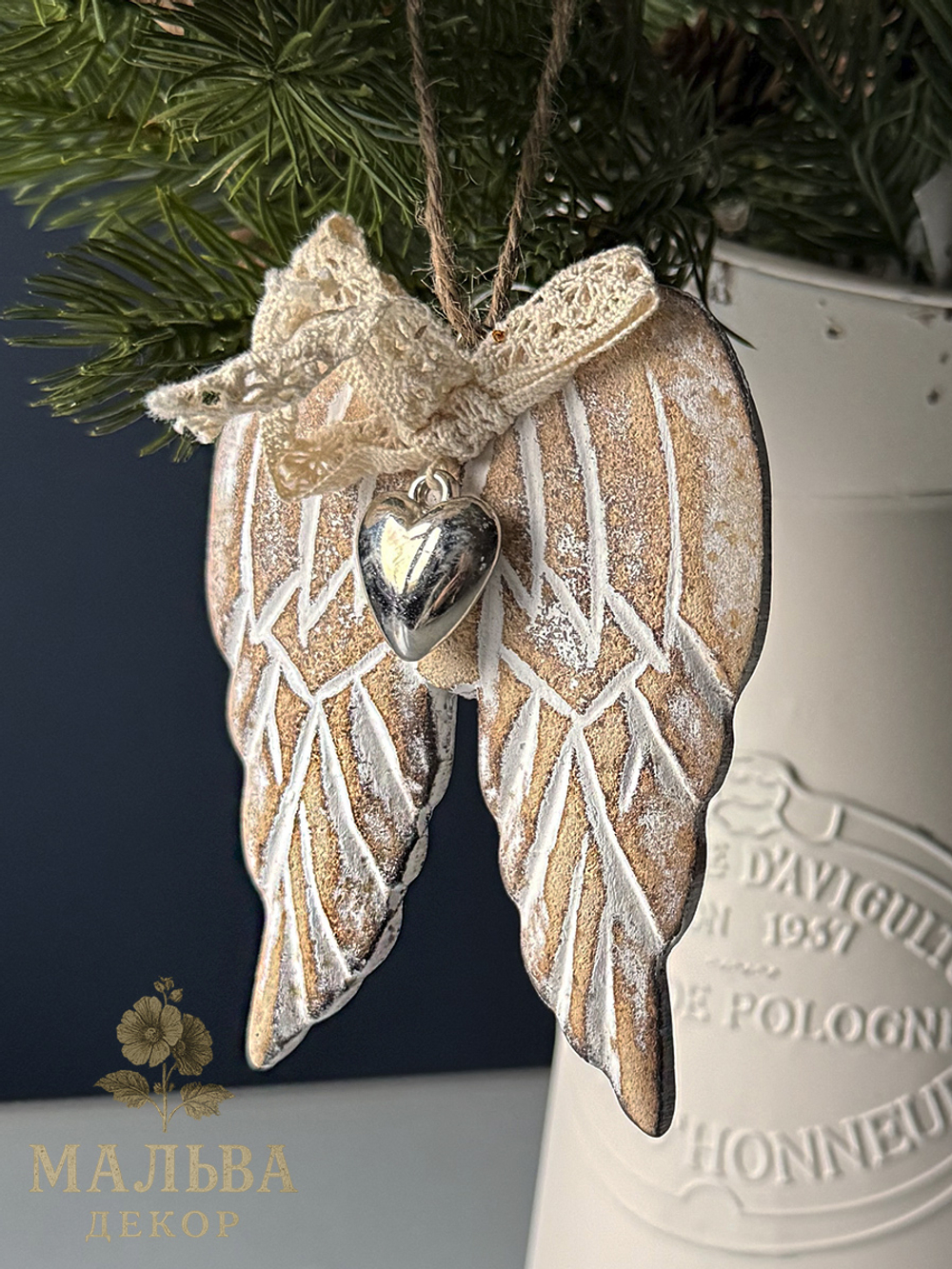 Декор подвесной "Крылья Ангела с бантиком" 9,5x2,3x12 см